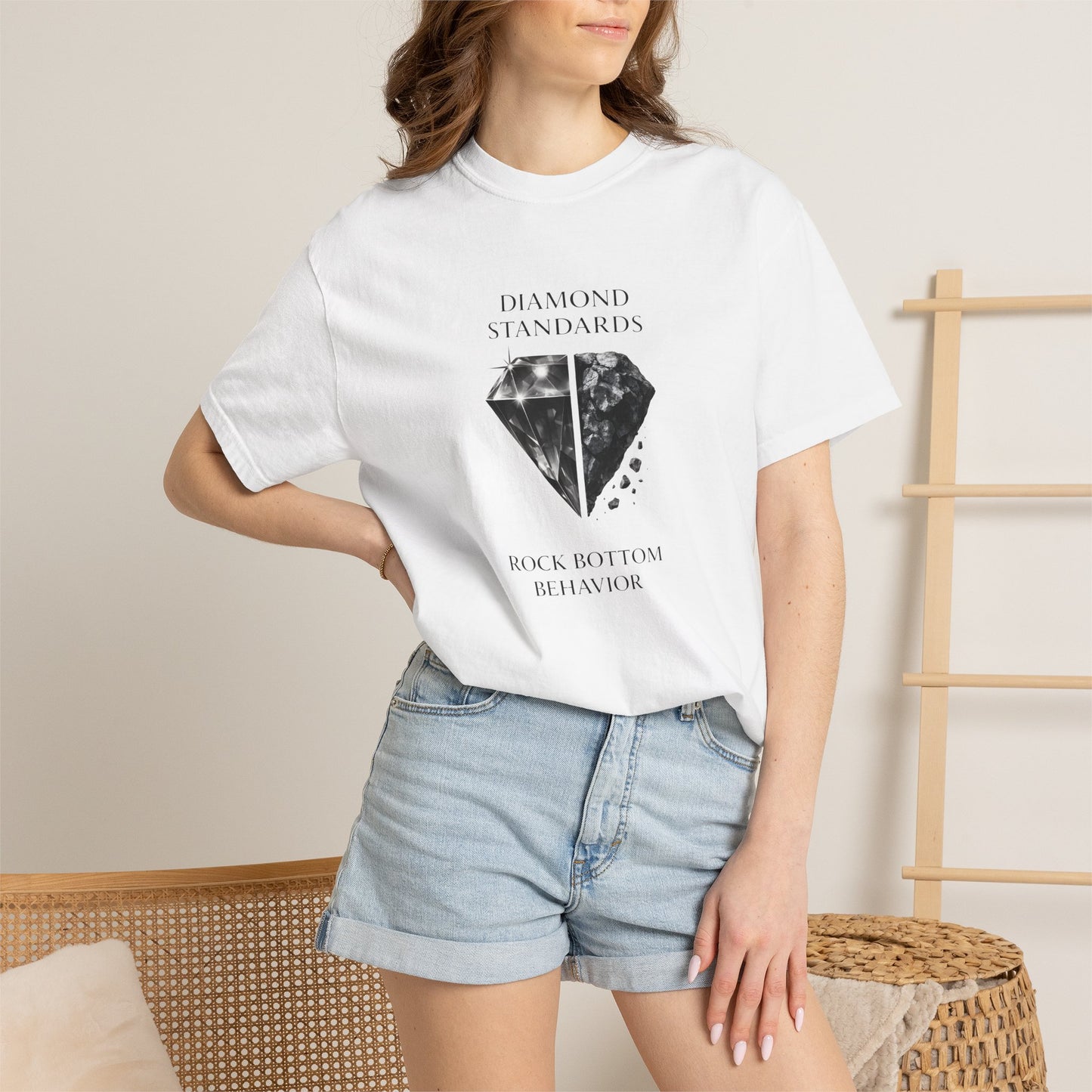 Diamond Standards Tee — “Rock Bottom Behavior” Graphic T-Shirt
