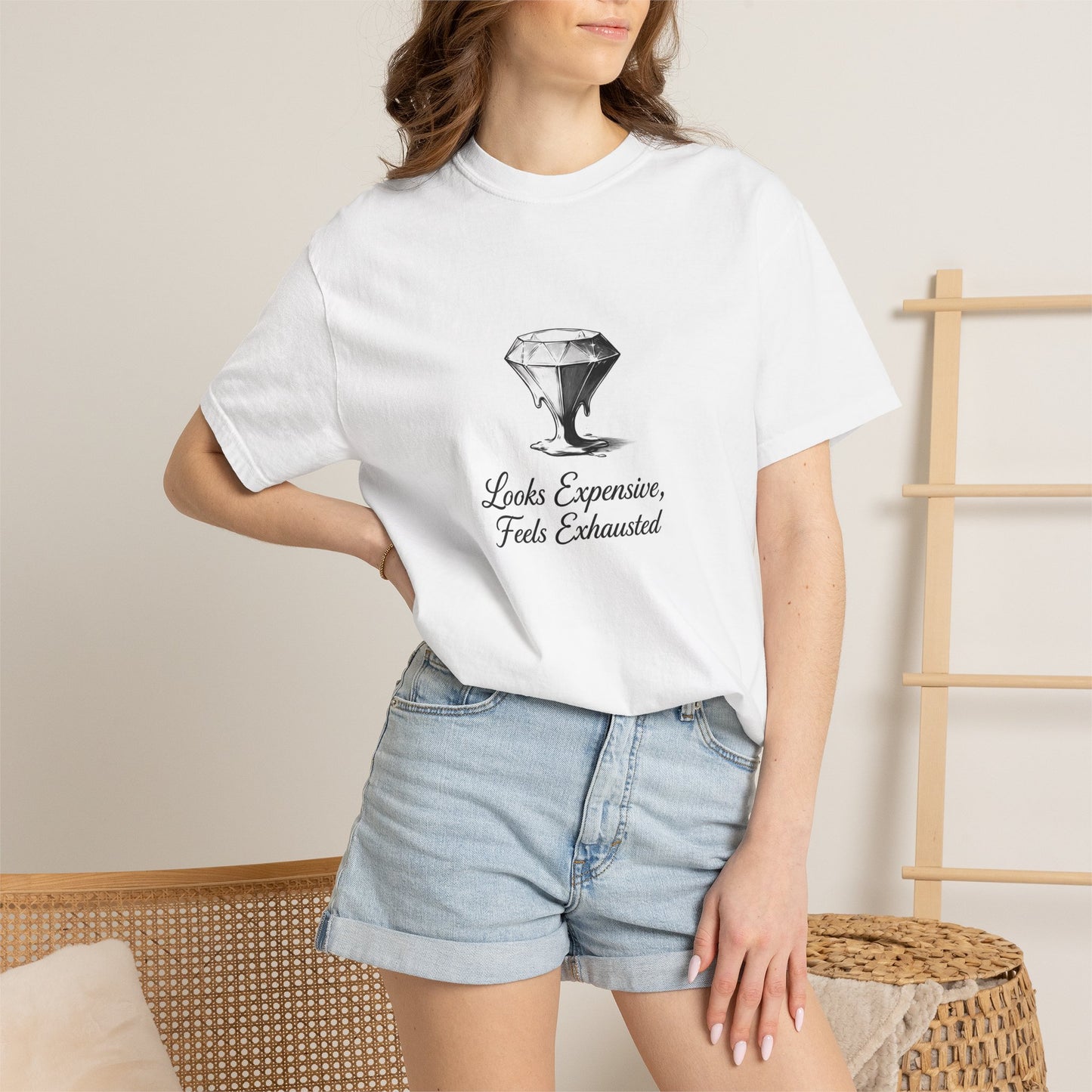 Looks Expensive Feels Exhausted T-Shirt — Diamond Graphic Casual Tee