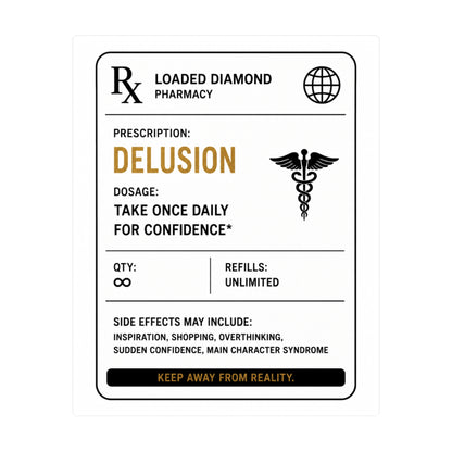 Delusion Prescription Vinyl Sticker — Pharmacy Rx Label Kiss-Cut Decal