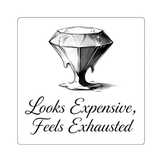 Square Sticker — "Looks Expensive, Feels Exhausted" Diamond Graphic