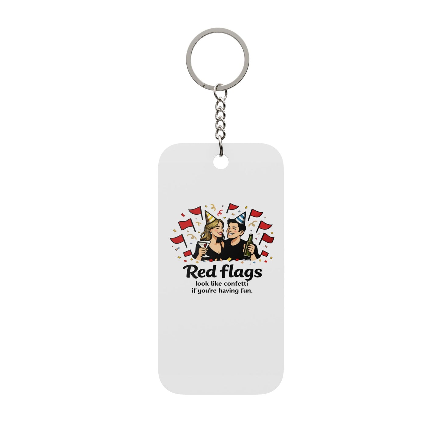 Red Flags Keychain Charm — Funny Retro Party Quote Double-Sided Keychain