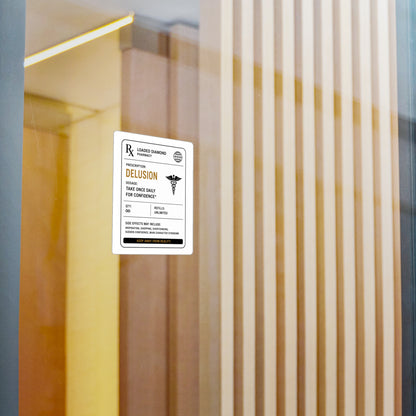 Delusion Prescription Vinyl Sticker — Pharmacy Rx Label Kiss-Cut Decal