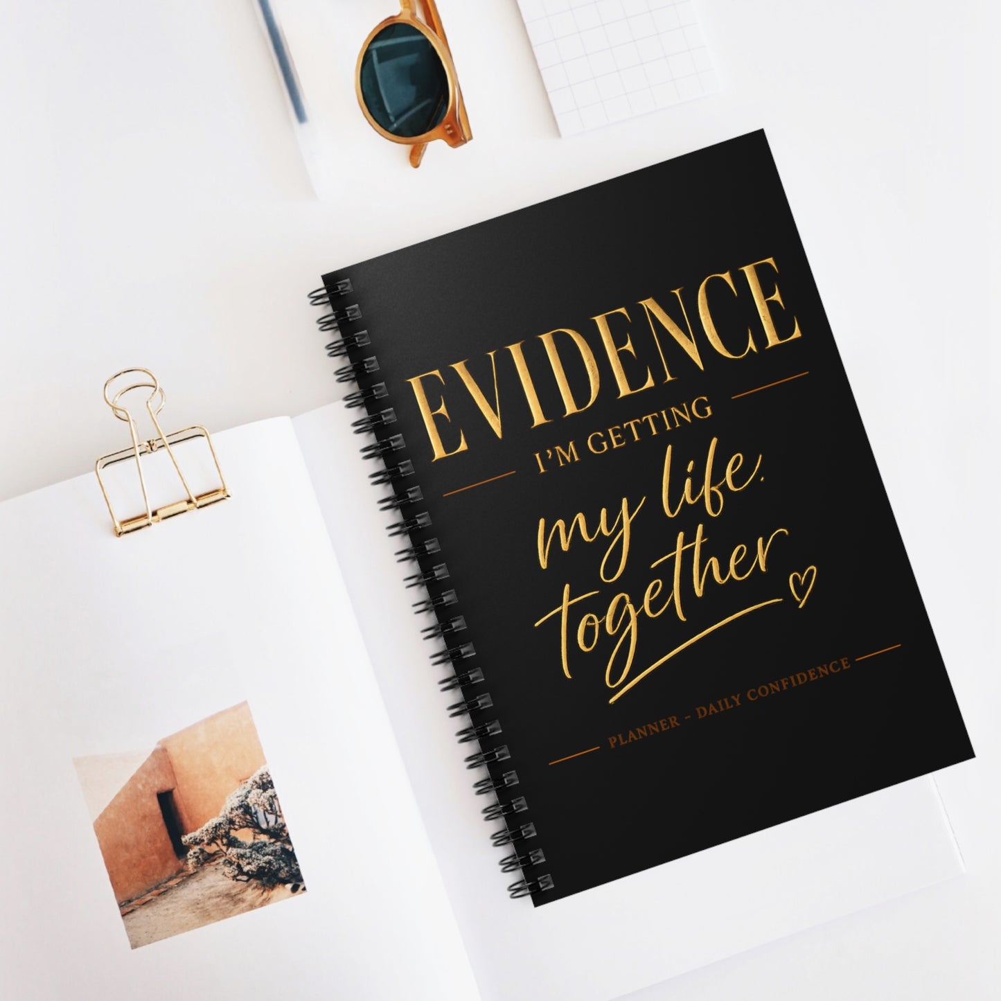 Notebook — "Evidence I'm Getting My Life Together" Gold Script Spiral Journal