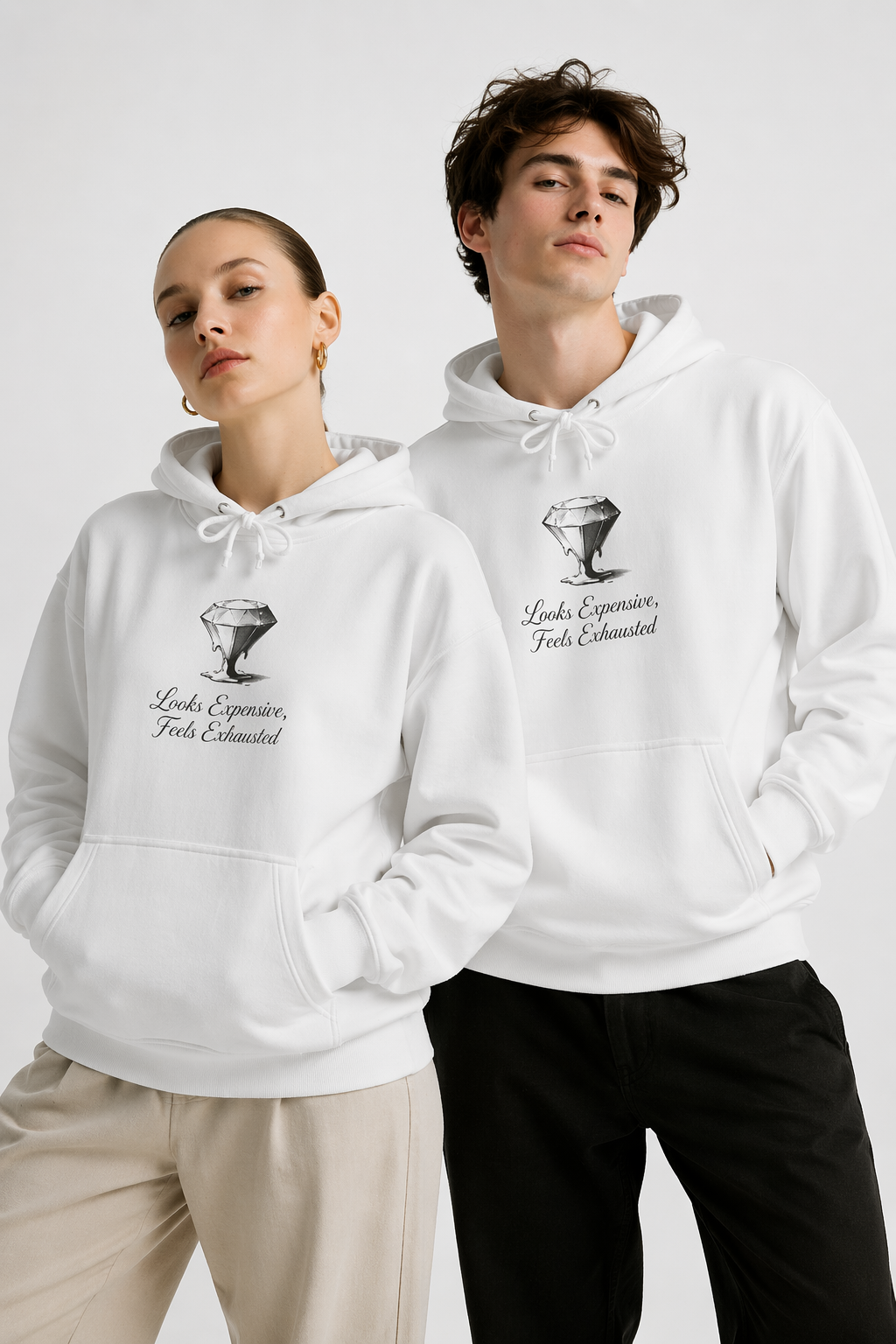Diamond Graphic Hoodie - "Looks Expensive, Feels Exhausted" Pullover